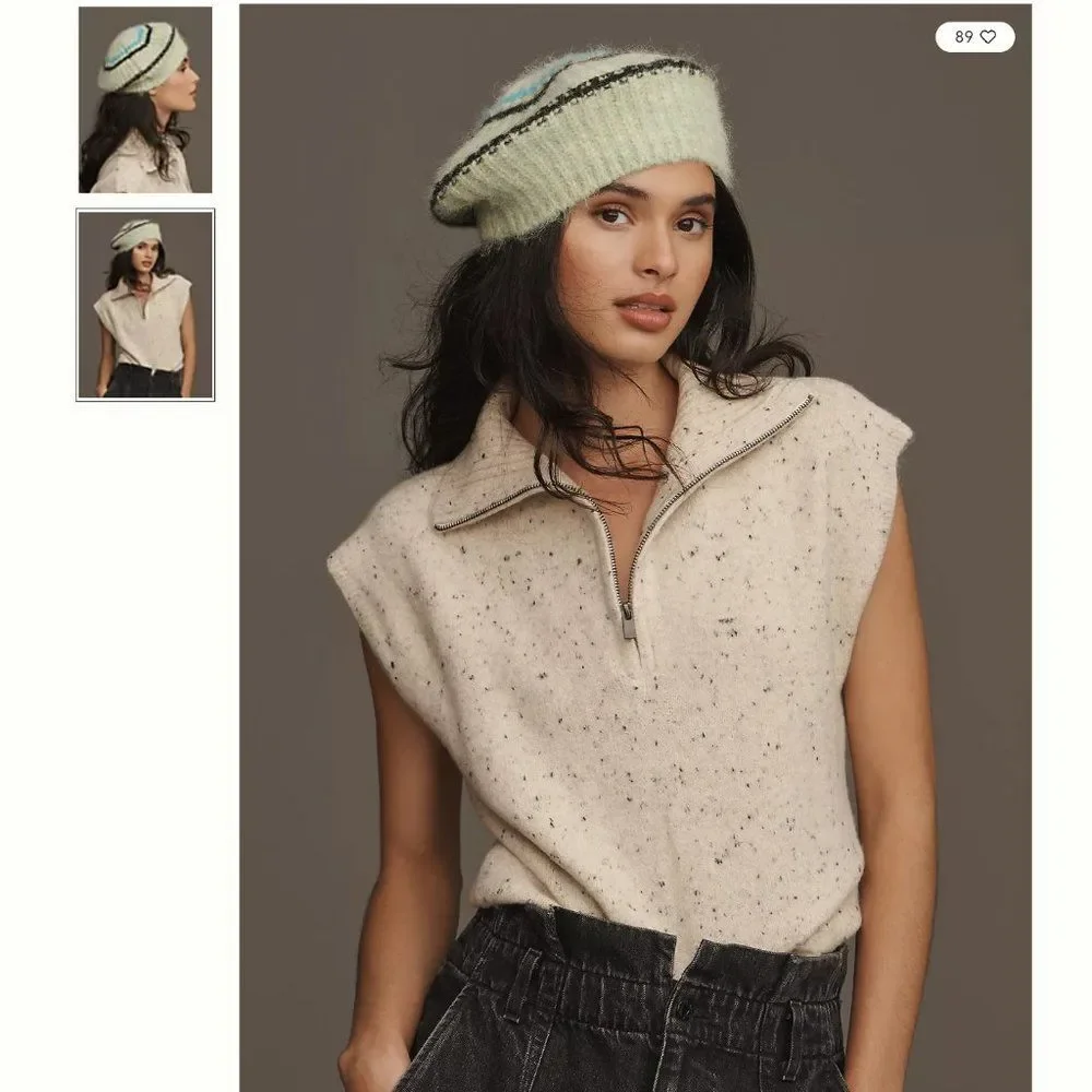 By Anthropologie Green Wool Blend Graphic Knit Beret NWT